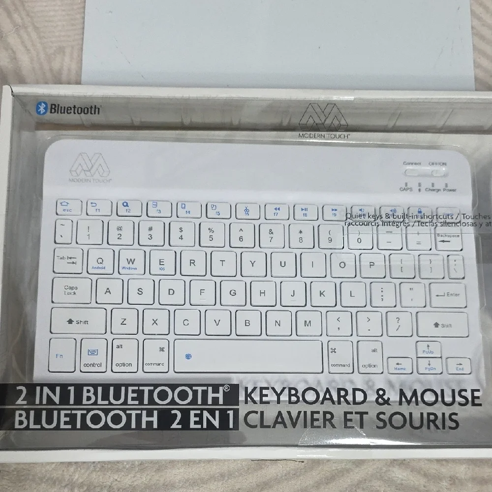 Modern Touch 2-in-1 Bluetooth Keyboard & Mouse Set - White - NIB
